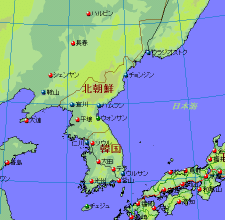 中国東北部と朝鮮半島の略図